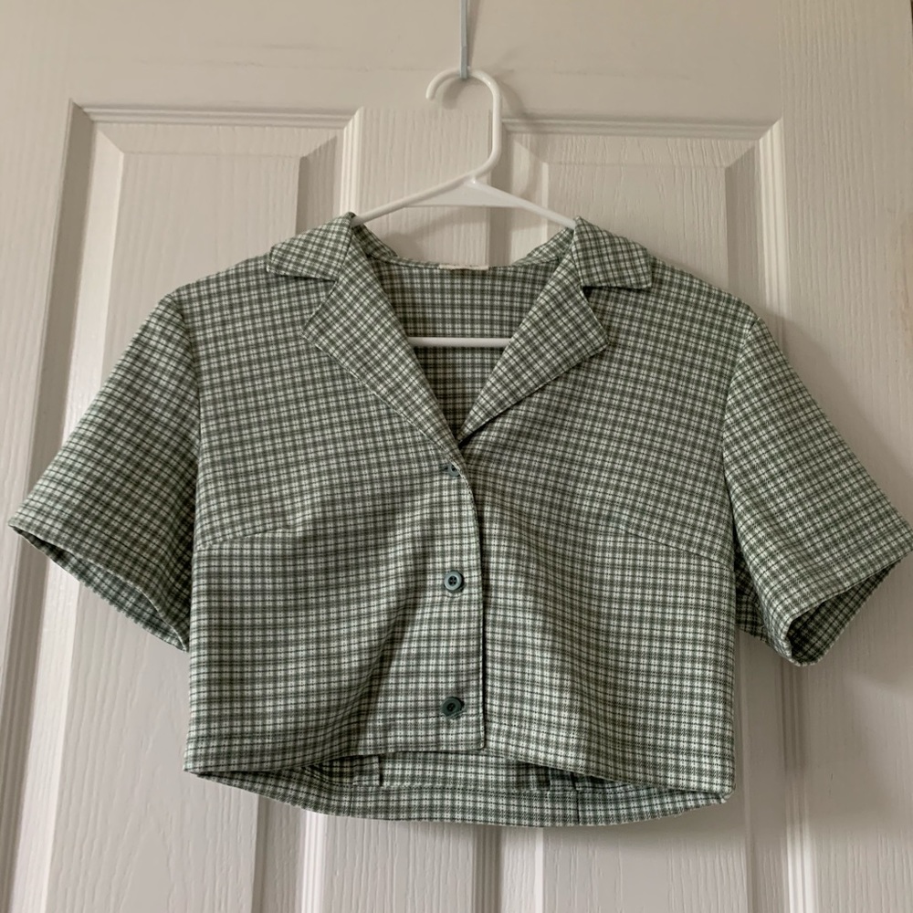 Brandy Melville green button up shirt.